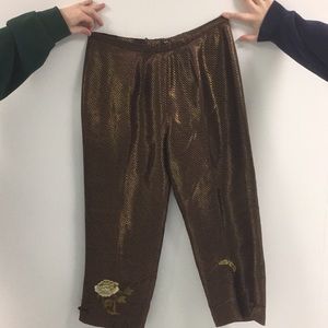 brown and gold patterned pants